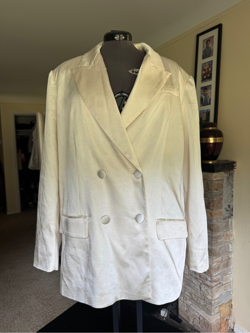 Double-Breasted Cream Blazer Jacket for Women